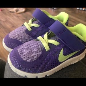 Nike purple and neon yellow toddler shoes size 7c